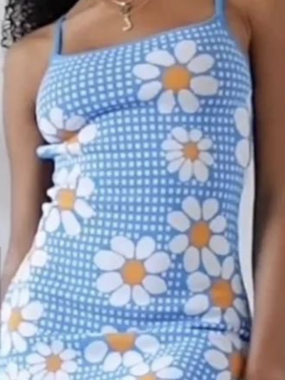 Zara Blue Daisy Jacquard Open-Back Knit Mini Dress